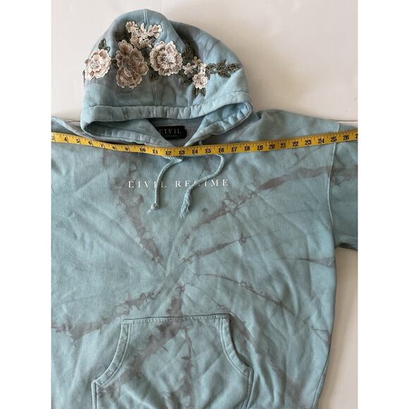 Civil Regime Hoodie Women XL Blue Tie Dye 3D White Rose Relaxed Fit Skater - Picture 3 of 7